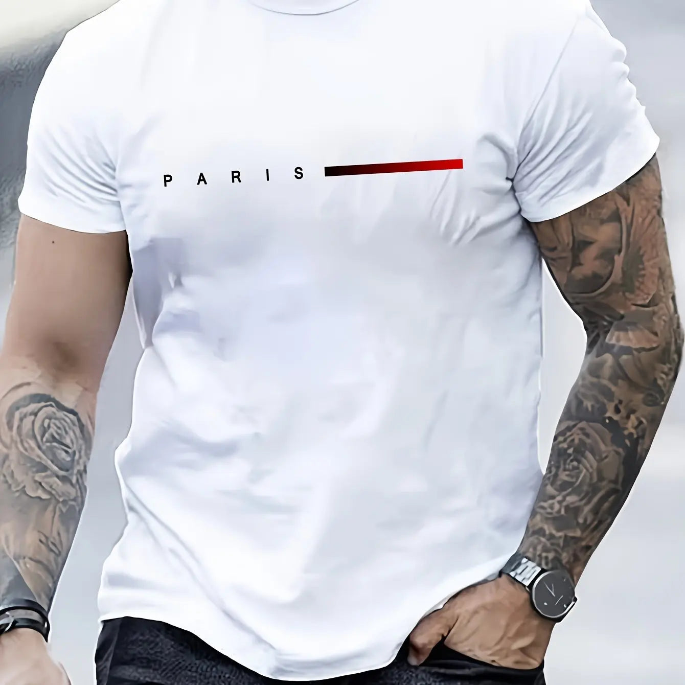 Men Short Sleeve cotton summer loose PARIS Creative Letter print casual slim fit round neck short sleeved T-shirt top