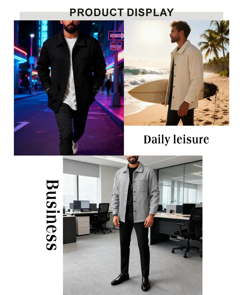 Jacket Lapel Button-Down Casual Coat for Autumn Winter Business，with Pocket