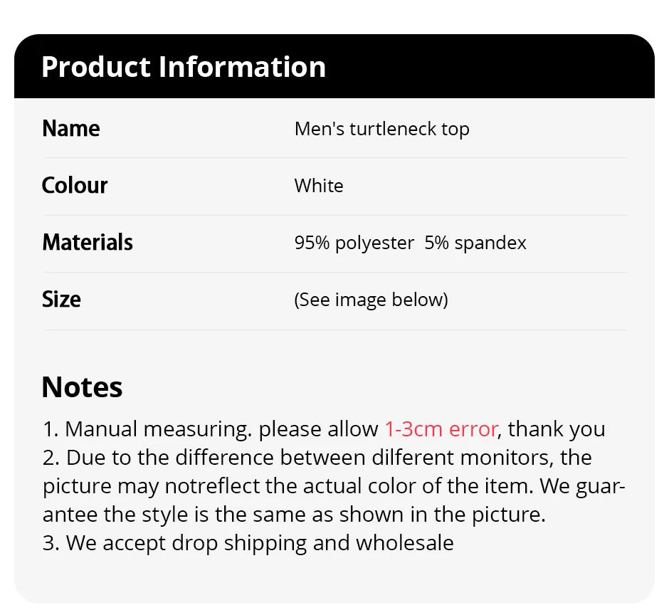 T-shirts 1/3 Pcs Men's White BottoMing Small Turtleneck Shirt In Autumn And Winter Casual Joker Fashion Long Sleeve T-Shirt Teenagers War