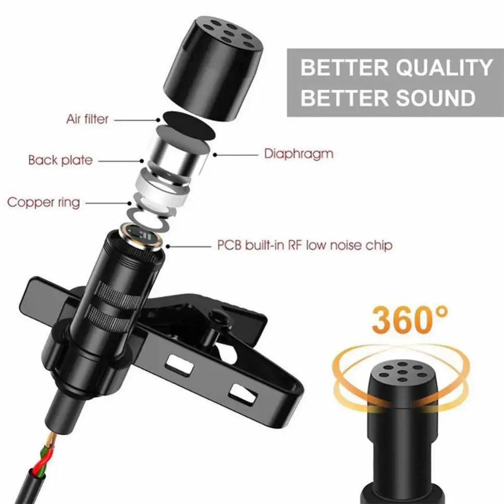 AUBESS  3.5 mm Microphone Clip Tie Collar for Mobile Phone Speaking in Lecture 1.5m Bracket Clip Vocal Audio Lapel Microphone
