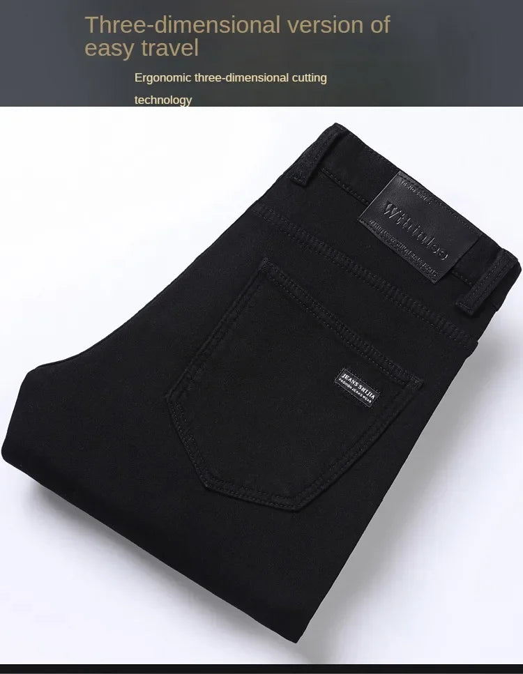 Men Slim Fit Stretch Thick Velvet Pants Warm Jeans Casual Fleece Trousers Male