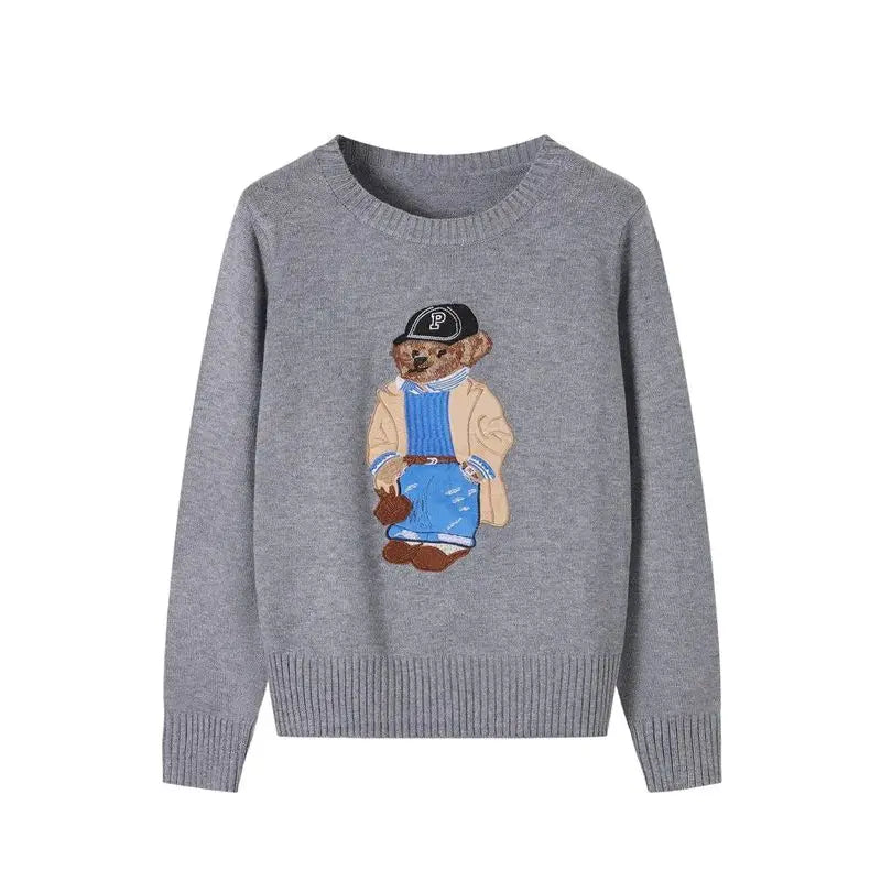 High Street Luxury French Ladies Embroidery Bear Knitted Pullover Sweater For Women Fashion Casual Knitwear Tops Pull Femme