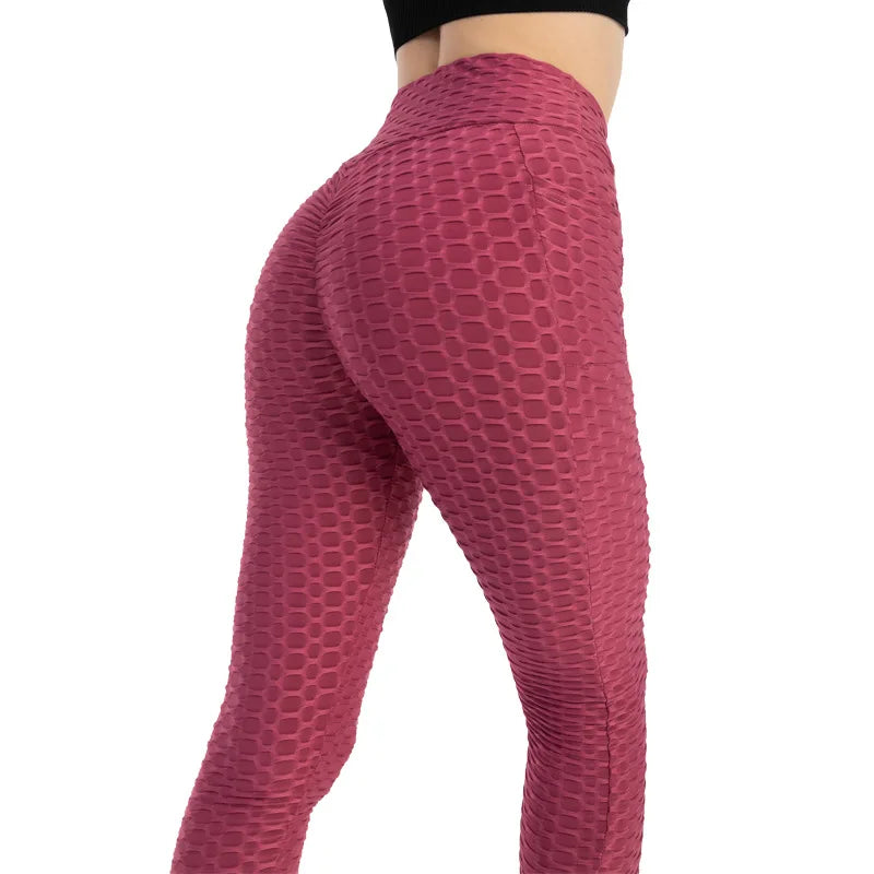 Leggings Women Fashion Pocket Bubble Pants Stretchy Slim Leggings Gym Running Cycling Fitness Pants High Waist Hip Lift Leggings Female