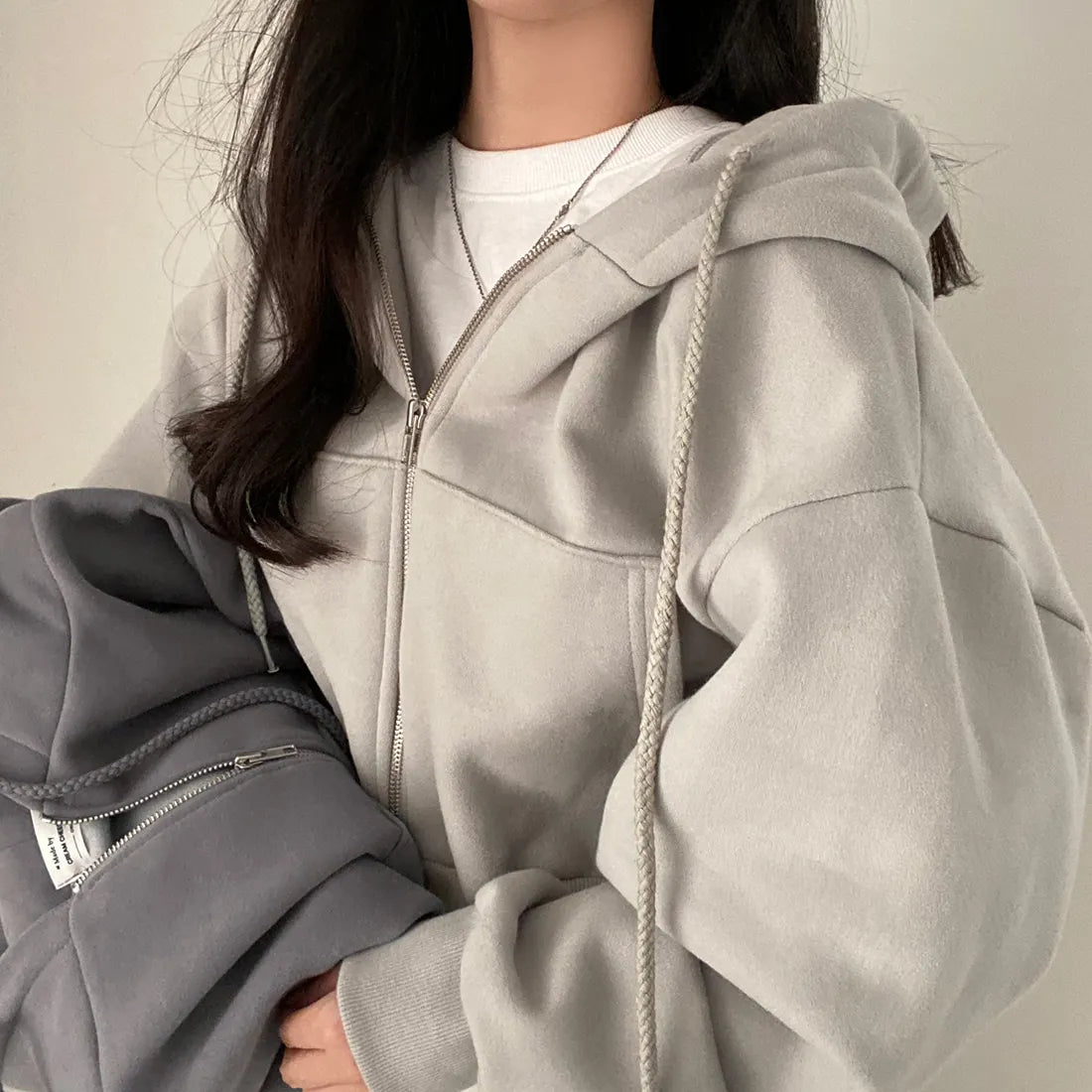Hoodies Women ,Casual Hood Sweatshirt Women Y2K Zip Up Hoodies Solid Harajuku Long Sleeve Shirt Oversized Crop Tops Female Loose Jackets Coat