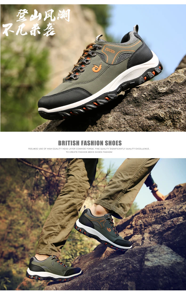 Sneakers Men's Waterproof Hiking Shoes, Outdoor PU Leather Sports Shoes, Wear-Resistant,  Walking, Tactical