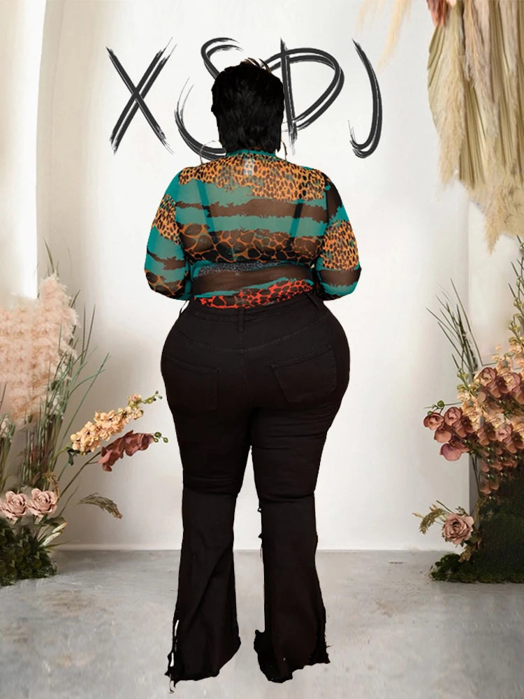 Pus Size  Ladies Jeans High Waist Woman Tassel Vintage Jeans Ripped Plus Size Fashion Elegant Flared Jeans Wholesale Dropshipping