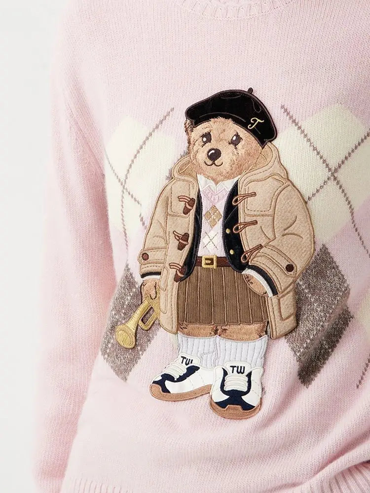 High Street Luxury French Ladies Embroidery Bear Knitted Pullover Sweater For Women Fashion Casual Knitwear Tops Pull Femme