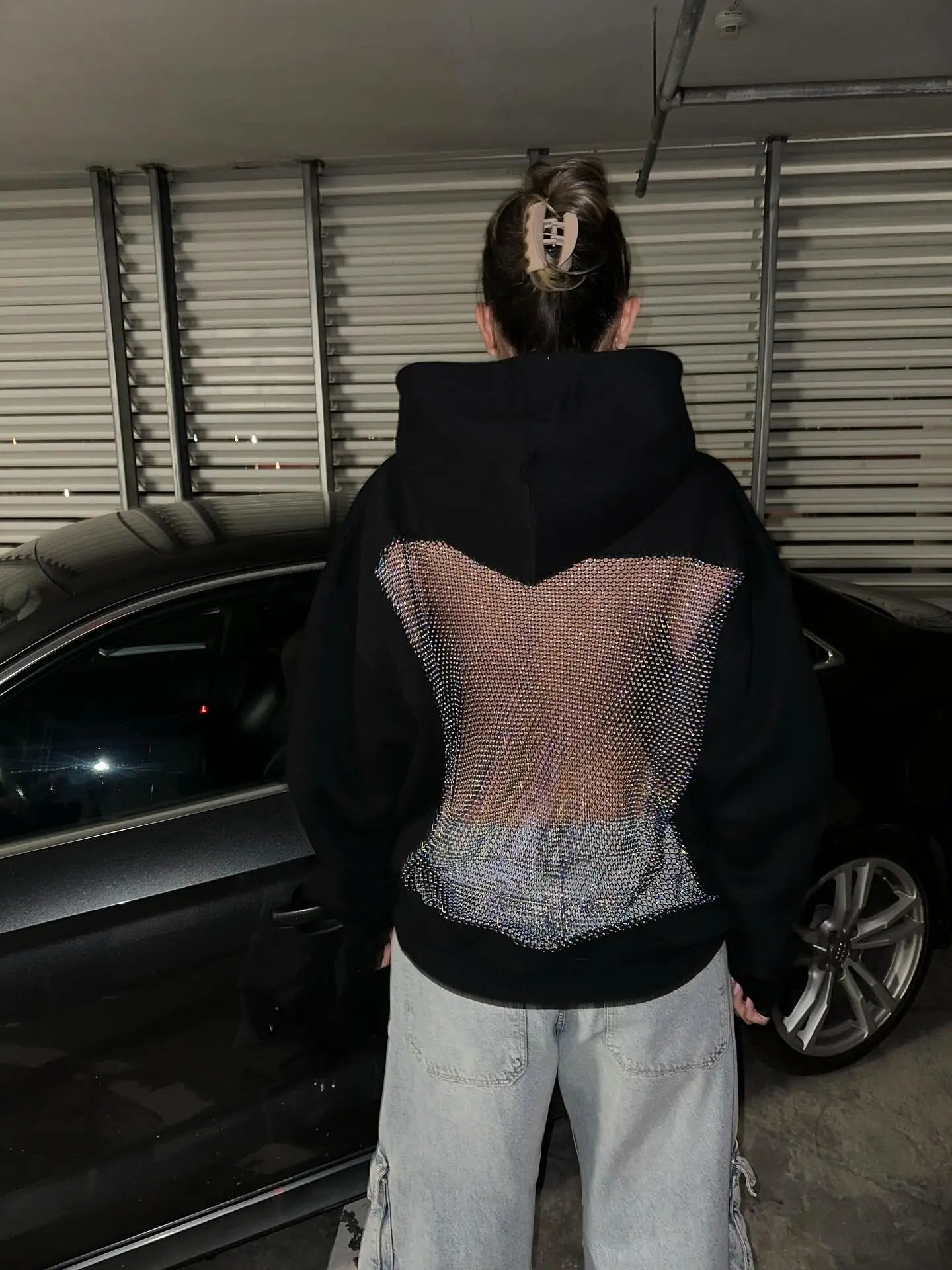 Hoodies Women American Gothic Sexy Hollow Mesh Hoodie Y2K Clothes Womens Fashion Translucent Pullover Sweatshirt Casual Long Sleeves Jacket