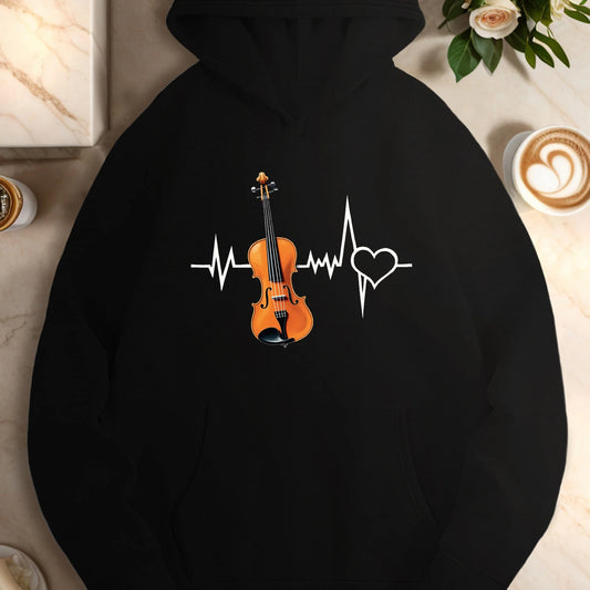 Violin with heartbeat cardiogram  women's casual hoodies