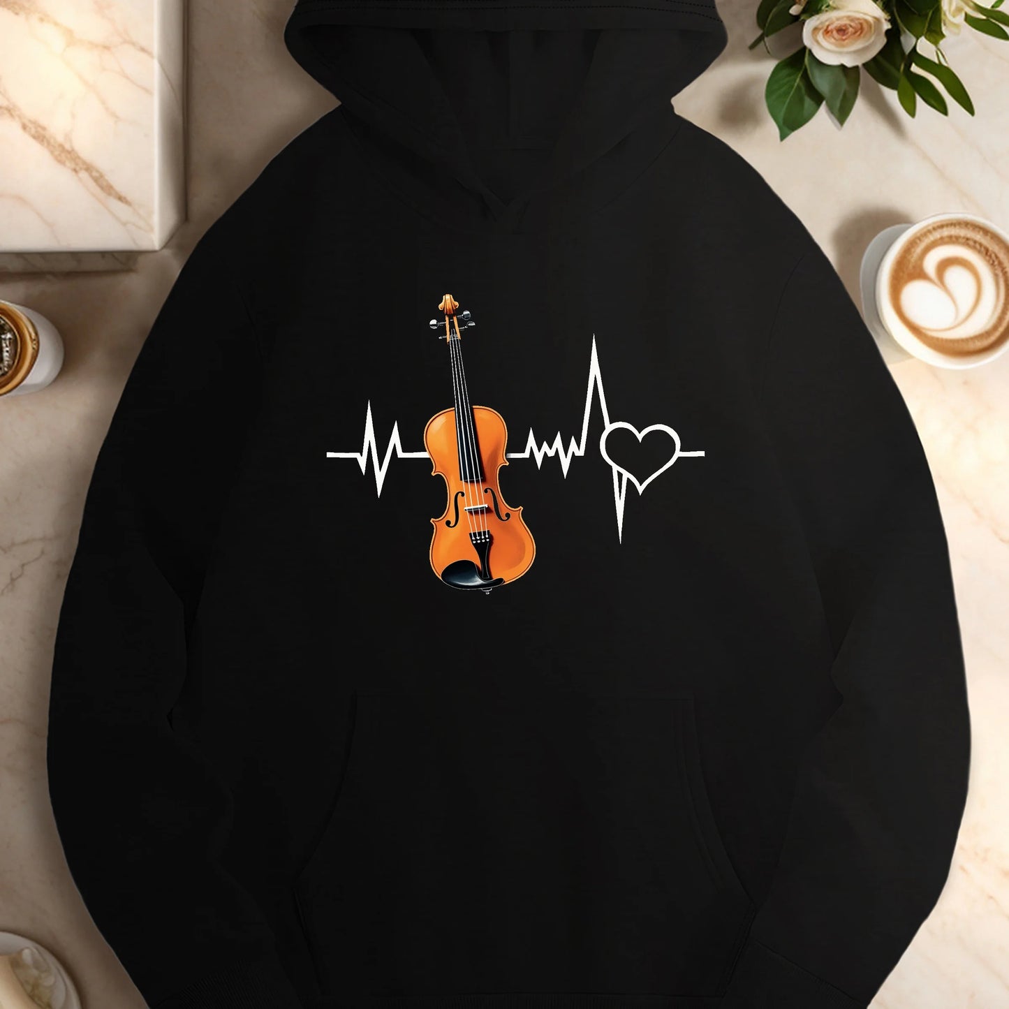 Violin with heartbeat cardiogram  women's casual hoodies