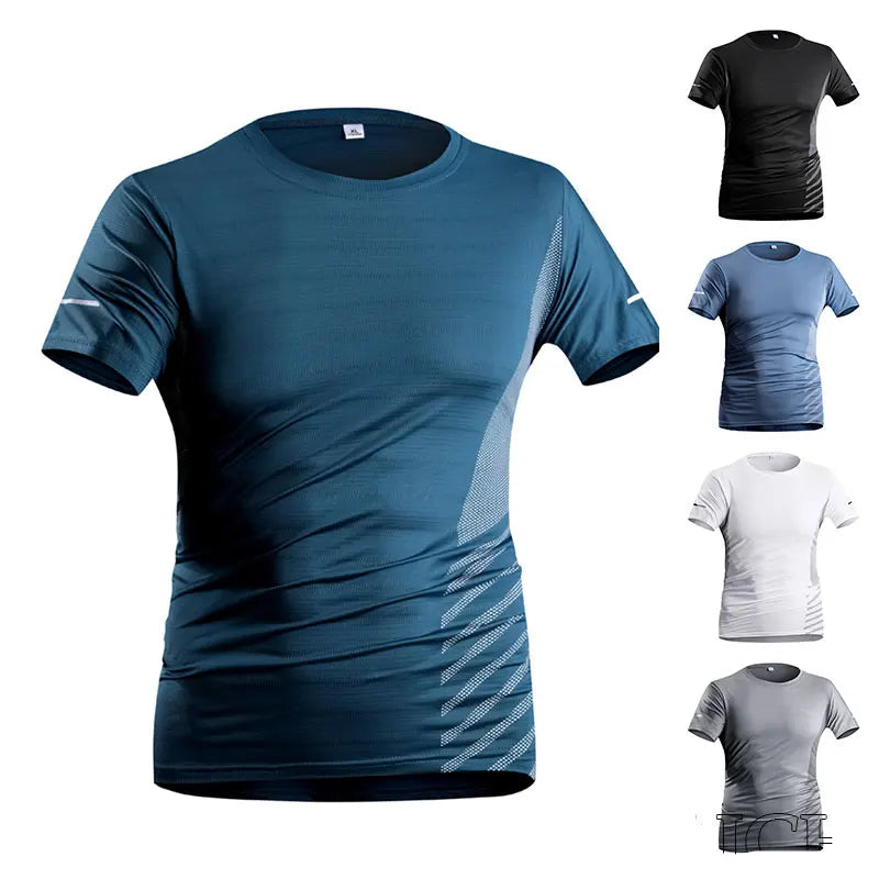T-shirt Men Summer Ice Silk Thin Top Reflective Printing Quick Dry Short Sleeve Breathable Fitness Sports T-shirt 5XL