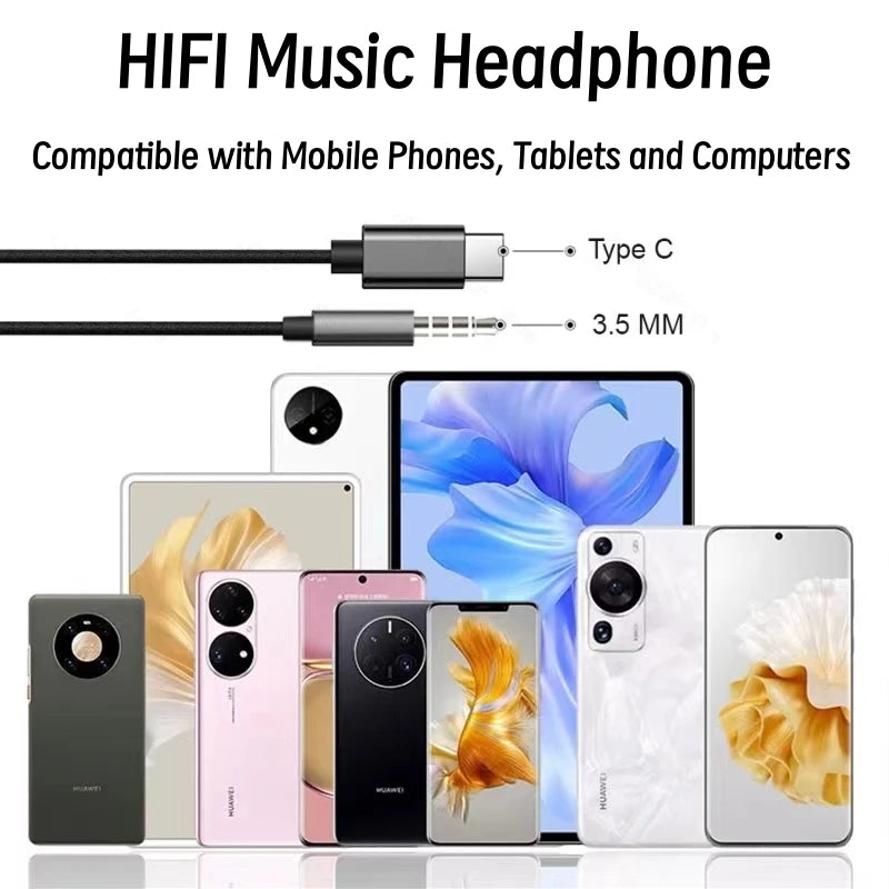 Type C Wired Earphone For S25 S24 S23 S21 S22 Ultra Plus Samsung Galaxy 3.5 mm Earbuds Headphones A54 A53 Accessories