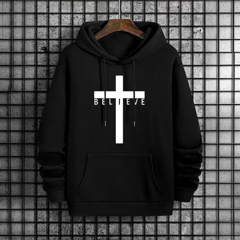 Men's Jesus Cross Print Hoodie, Street Style, Casual, Urban Fashion, Unisex Hoodie, Autumn/Winter Long-Sleeved Hoodie
