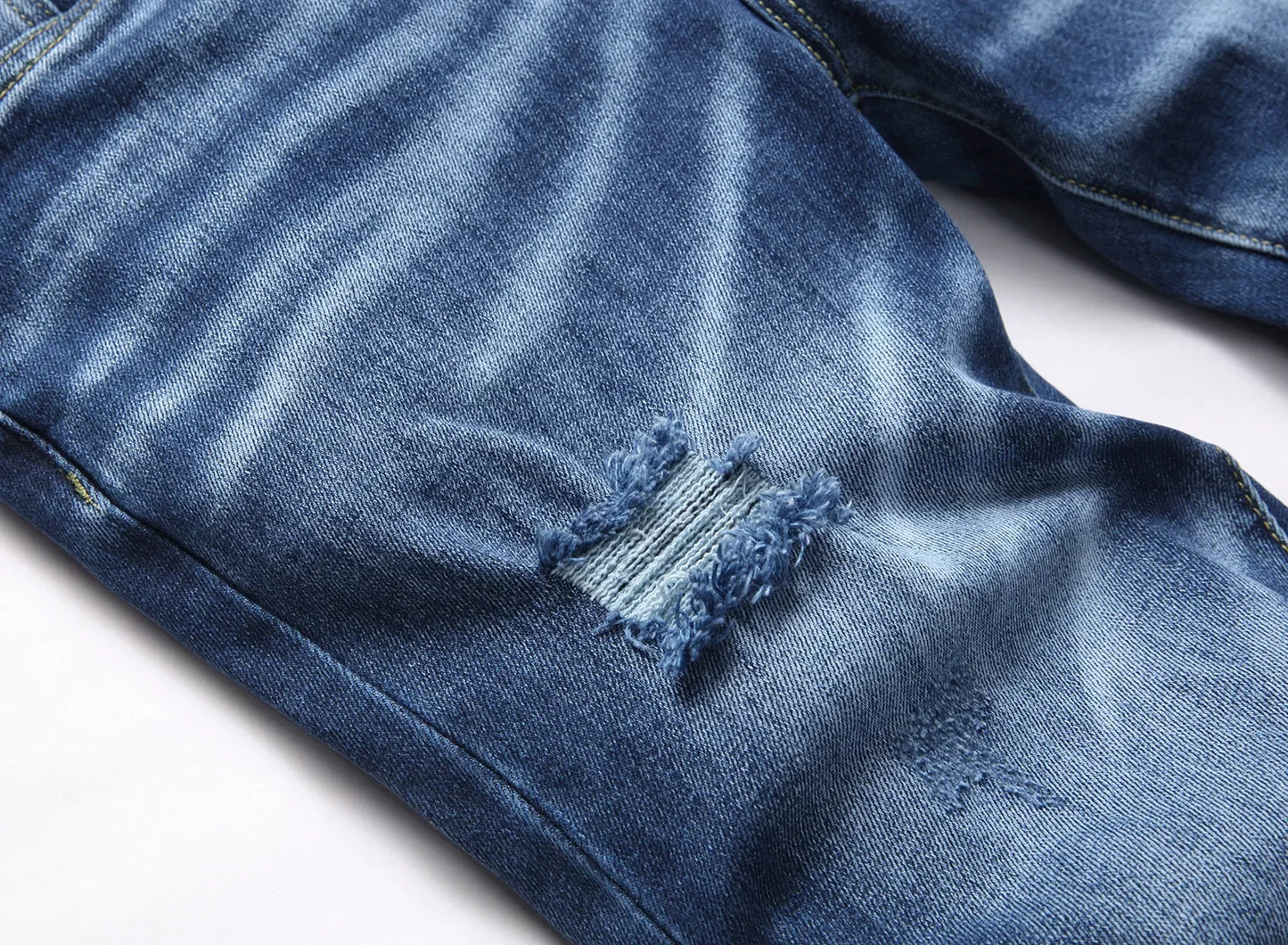 Men's Ripped Jeans Luxury Brand Light Blue Holes Long Trousers Quality Male Fashion Stretch Slim Pants Men Skinny Jeans