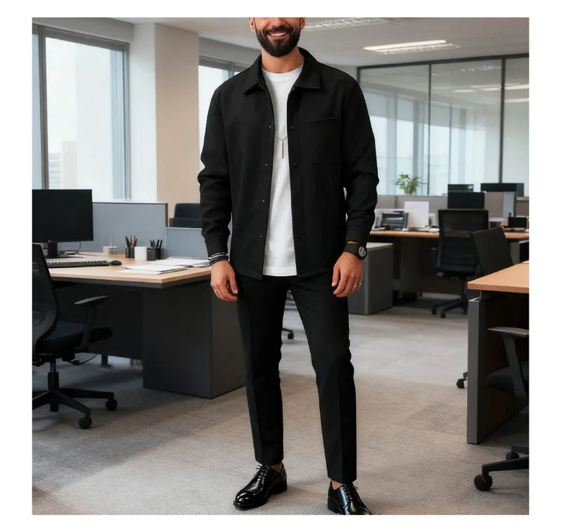 Jacket Lapel Button-Down Casual Coat for Autumn Winter Business，with Pocket