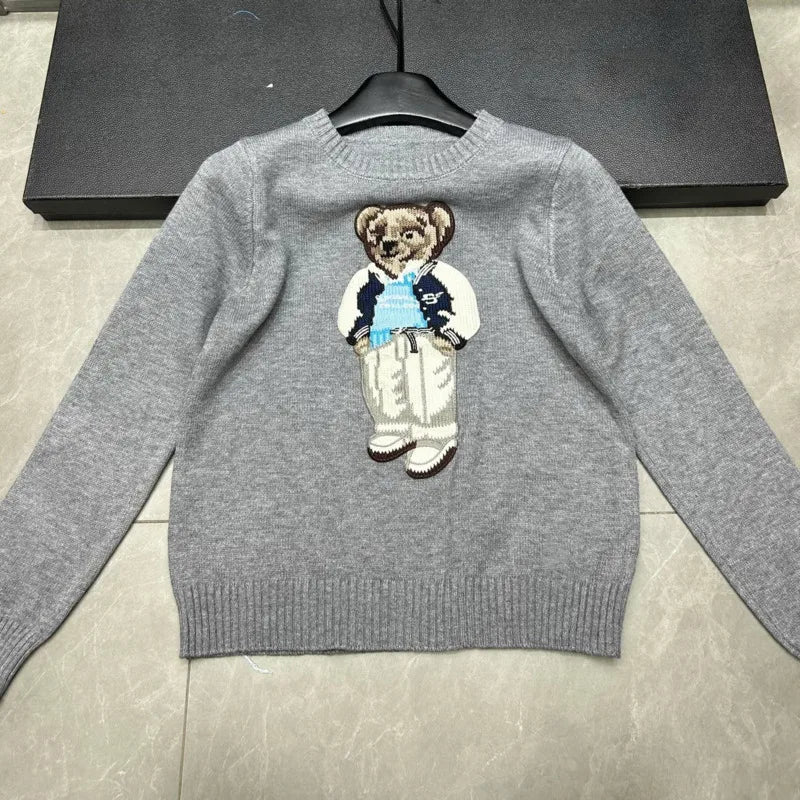 High Quality Light Luxury French Bear Embroidered Knitted Cardigan For Women New Fashion Casual Loose Sweater Coats Pulls Femmes