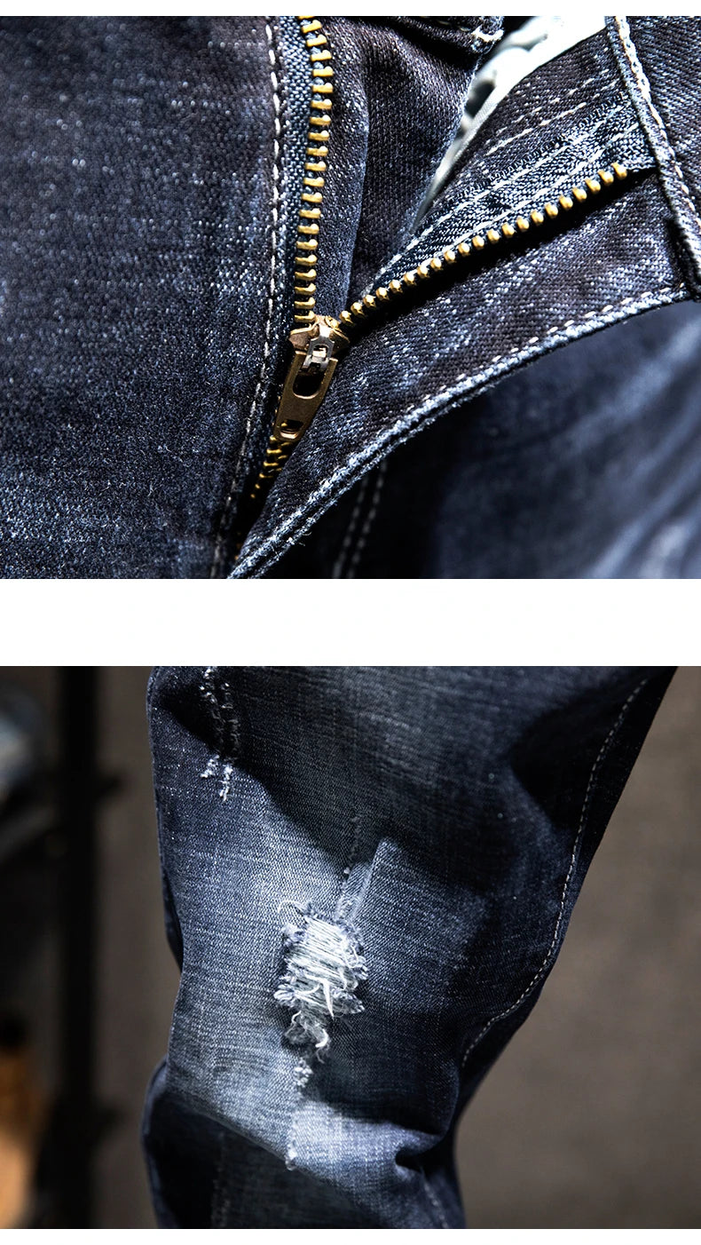 Men Slim-fit Denim Pants Cotton Korean Style Fashion Elasticity Versatile Blue Black Men's Clothing