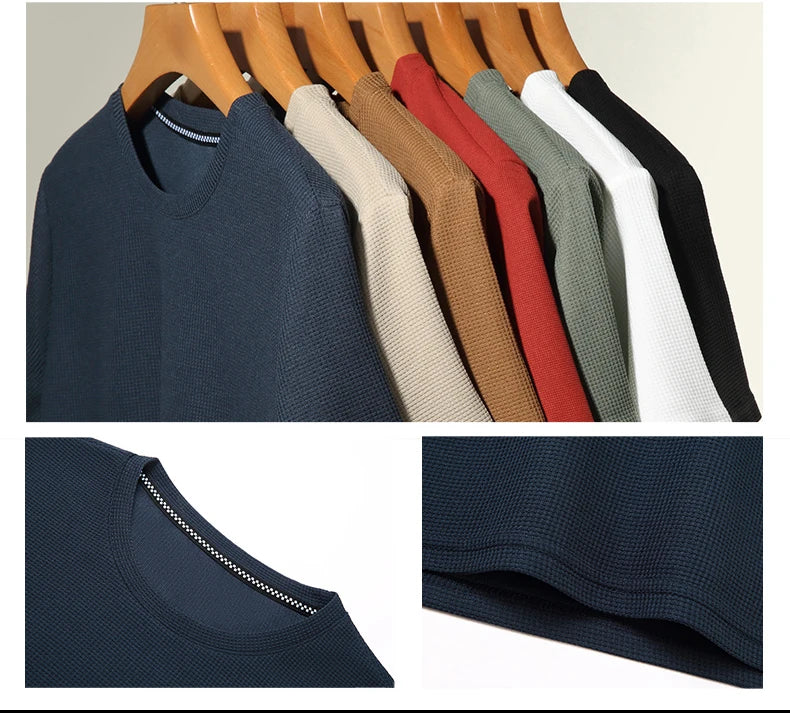 Men Short Sleeve New Summer Waffle Round Neck Short Sleeved T-shirt for Men's Short Sleeved Top