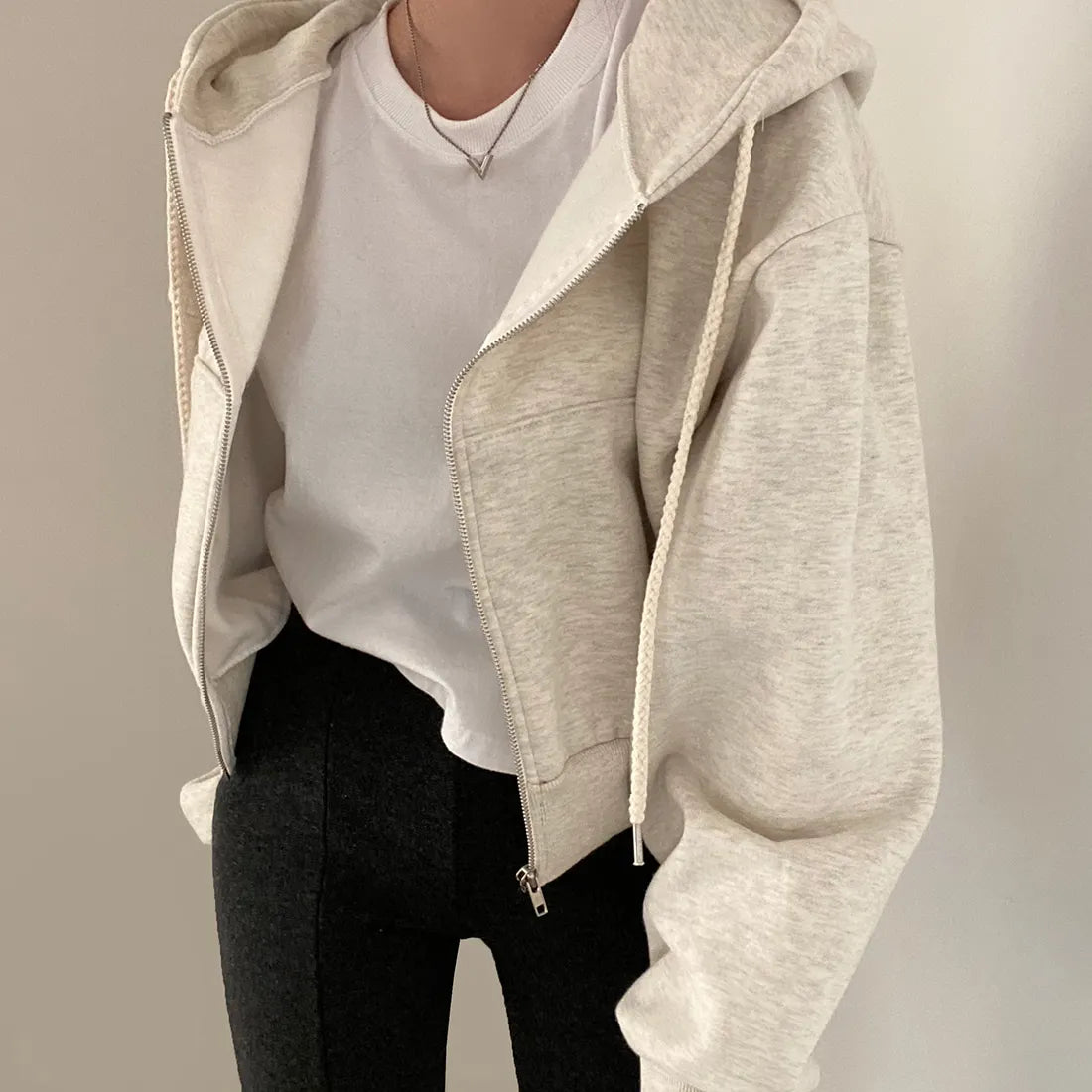 Hoodies Women ,Casual Hood Sweatshirt Women Y2K Zip Up Hoodies Solid Harajuku Long Sleeve Shirt Oversized Crop Tops Female Loose Jackets Coat