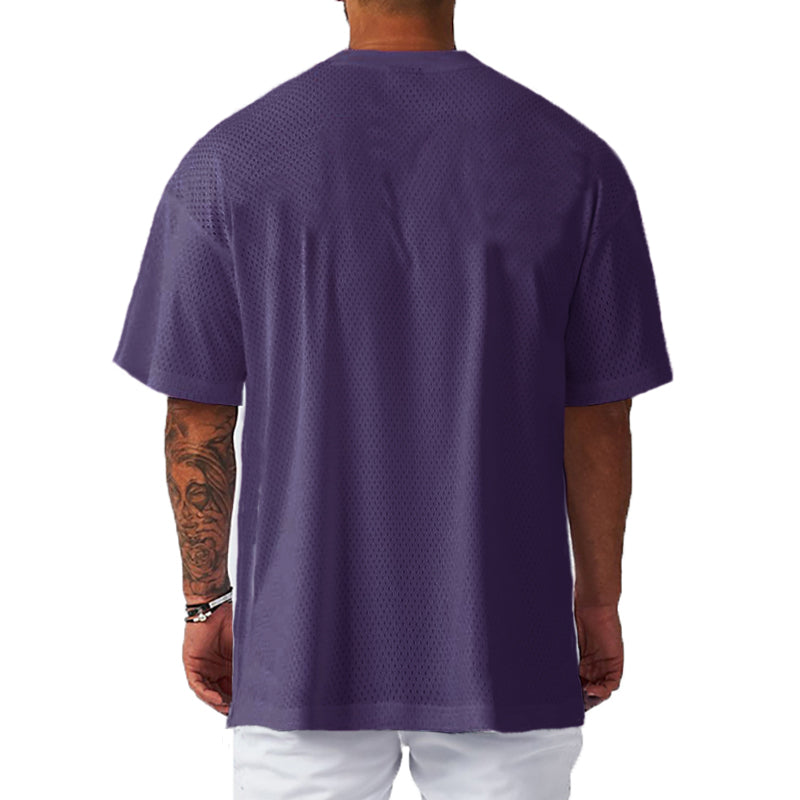 Men Short Sleeve Oversized Loose Men's Casual Sport T-Shirt Gym Bodybuilding Fitness Short Sleeve Shirt Summer Mesh Quick Dry Breathable Clothing