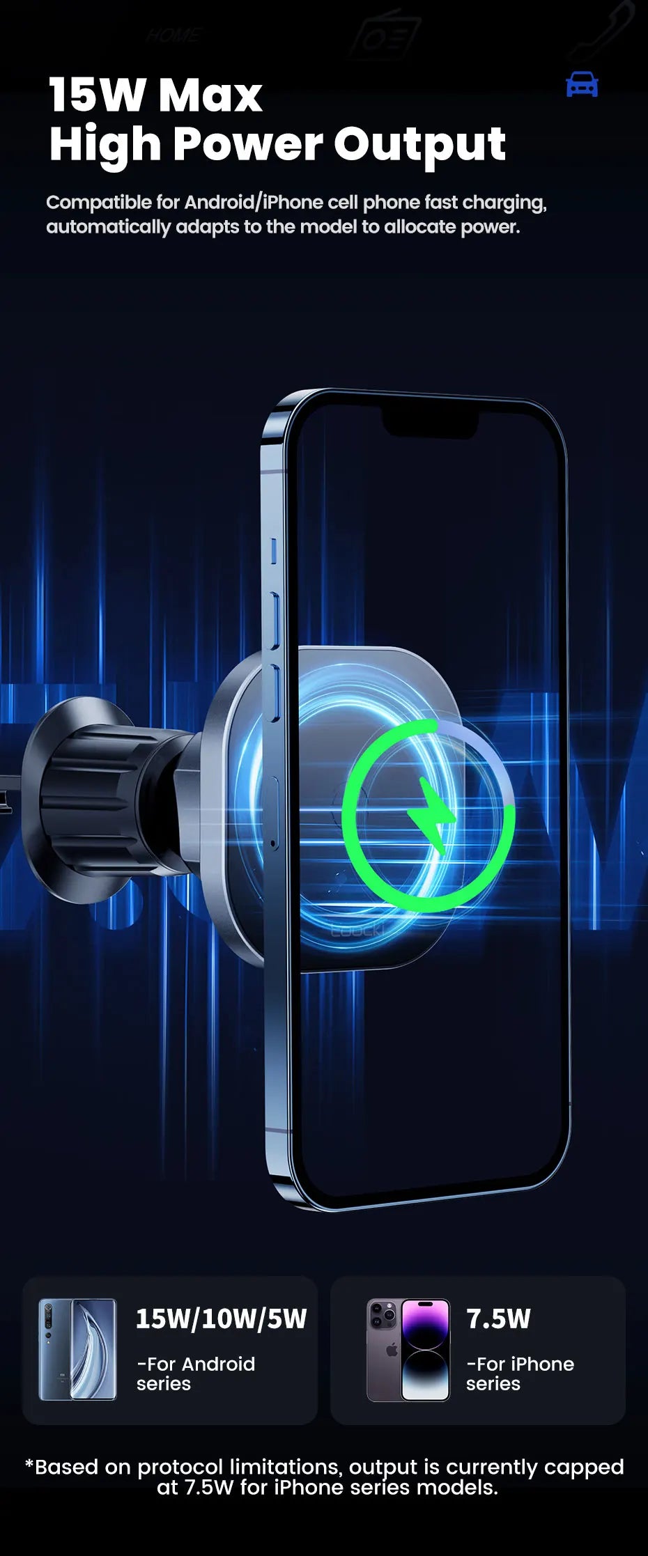 RENOWEARS Magnetic Car Wireless Charger Car Phone Holder Air Outlet 15W Fast Charging Charger in Car For iPhone 15 14 13 12 Pro Max