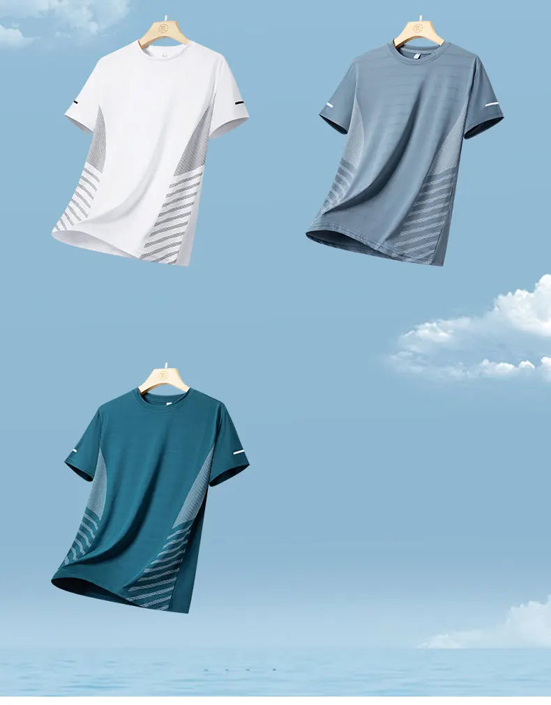 T-shirt Men Summer Ice Silk Thin Top Reflective Printing Quick Dry Short Sleeve Breathable Fitness Sports T-shirt 5XL