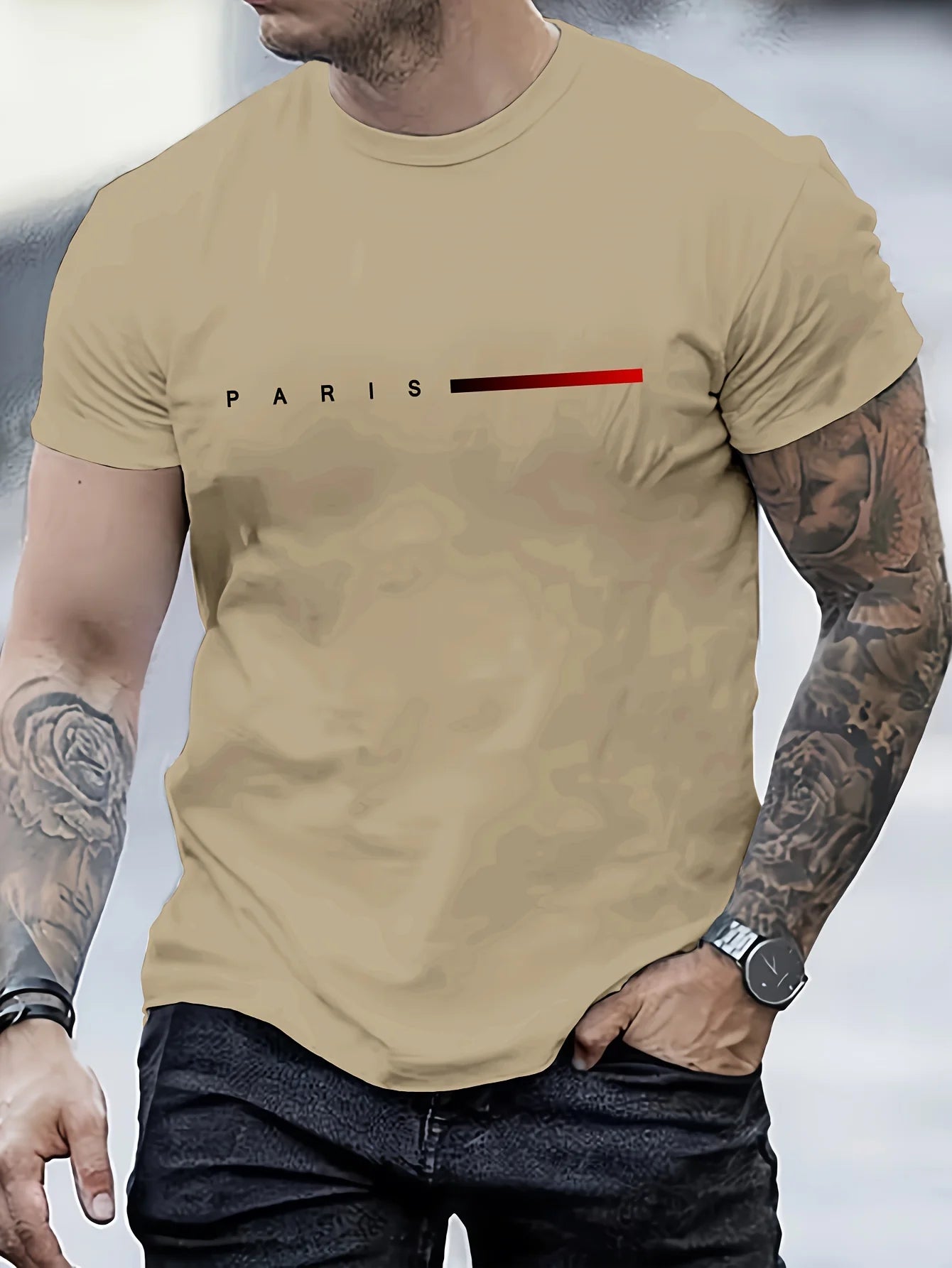 Men Short Sleeve cotton summer loose PARIS Creative Letter print casual slim fit round neck short sleeved T-shirt top