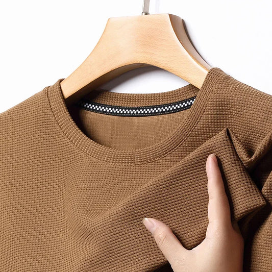 Men Short Sleeve New Summer Waffle Round Neck Short Sleeved T-shirt for Men's Short Sleeved Top