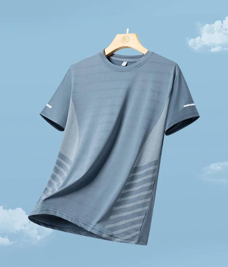 T-shirt Men Summer Ice Silk Thin Top Reflective Printing Quick Dry Short Sleeve Breathable Fitness Sports T-shirt 5XL