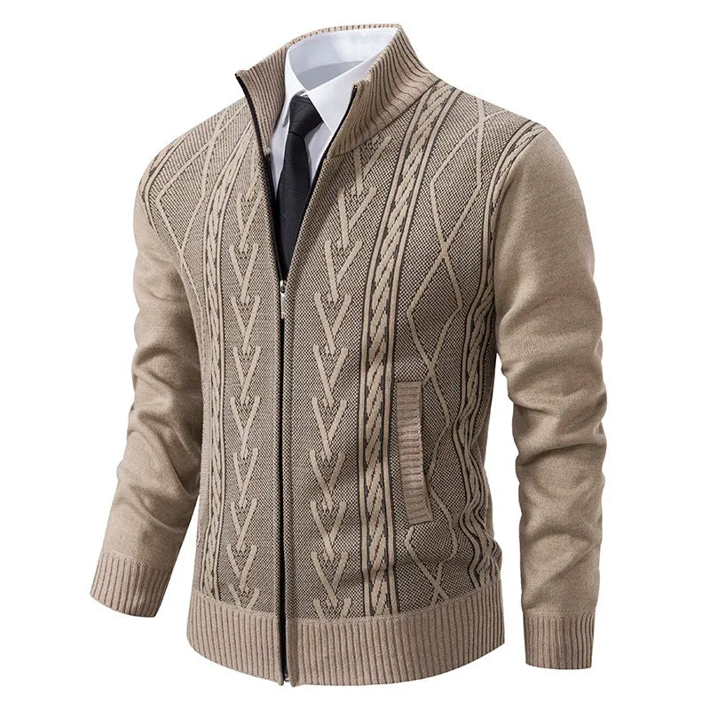 Men's Long Sleeve Knitted Tops Velvet Warmth Casual Autumn Winter Fashion High Collar Multi-Functional Jacket Winter Casual Tops