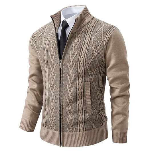 Men's Long Sleeve Knitted Tops Velvet Warmth Casual Autumn Winter Fashion High Collar Multi-Functional Jacket Winter Casual Tops