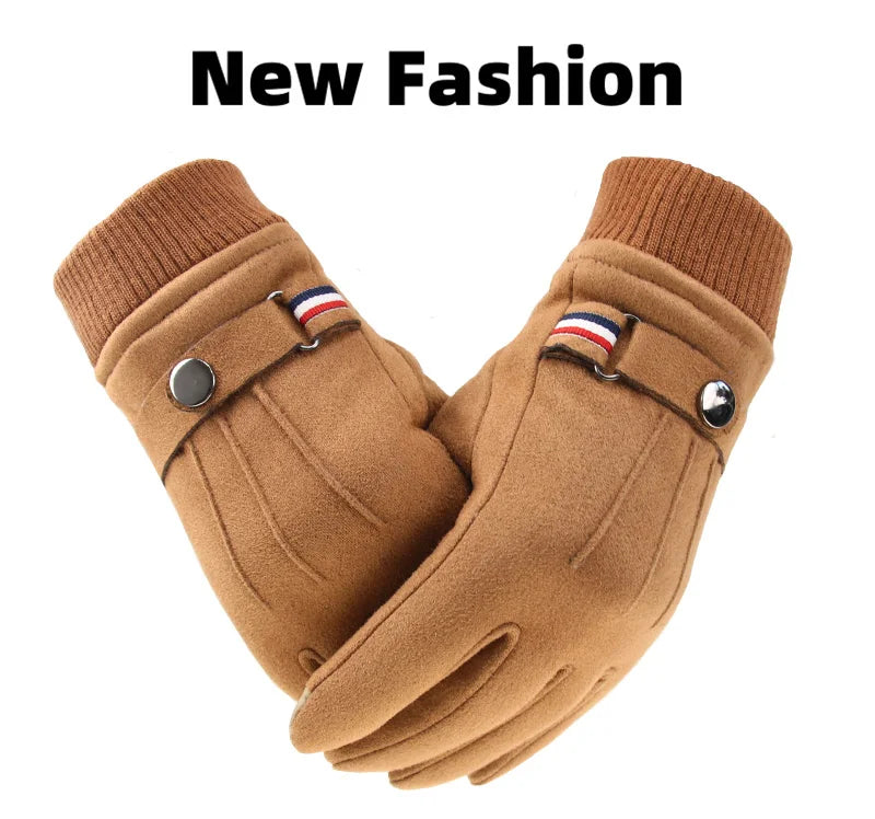 Cycling Warm Gloves for Men Winter Thick Velvet Outdoor Cycling Gloves Soft Touchscreen Suede Windproof Motorcycle Ski Gloves