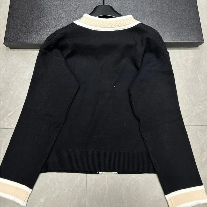 High Quality Light Luxury French Bear Embroidered Knitted Cardigan For Women New Fashion Casual Loose Sweater Coats Pulls Femmes