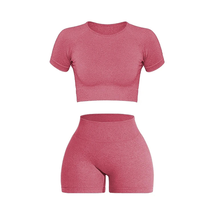 Legging 2PCS Women's Sports Yoga Set Seamless Ribbed Knitted Fitness Sportswear