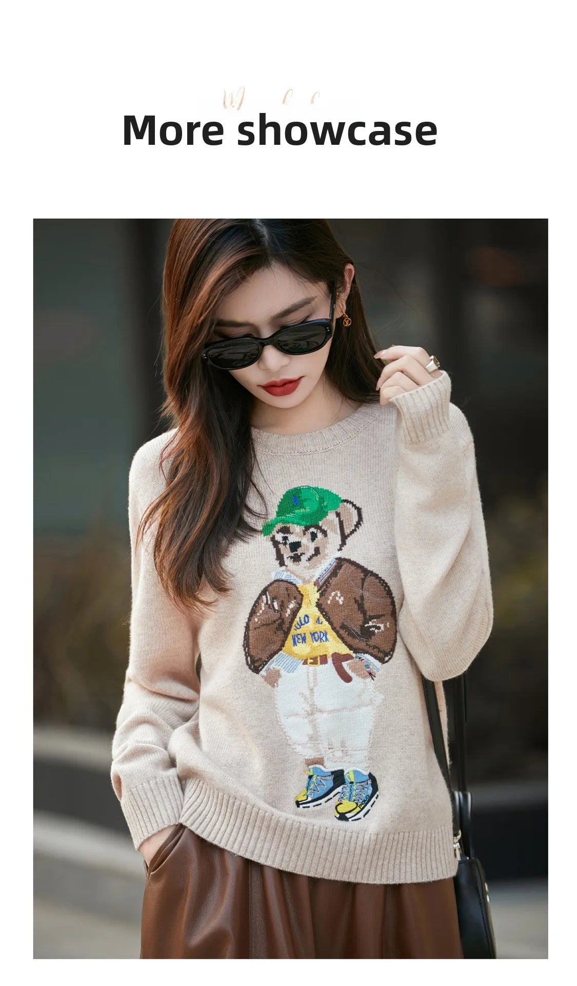 Korean Bear Embroidery Thickened Woolen Knitted Sweater Women's Base Layer Shirt Anti-Aging Sweater Fresh Sweet Style Princes...