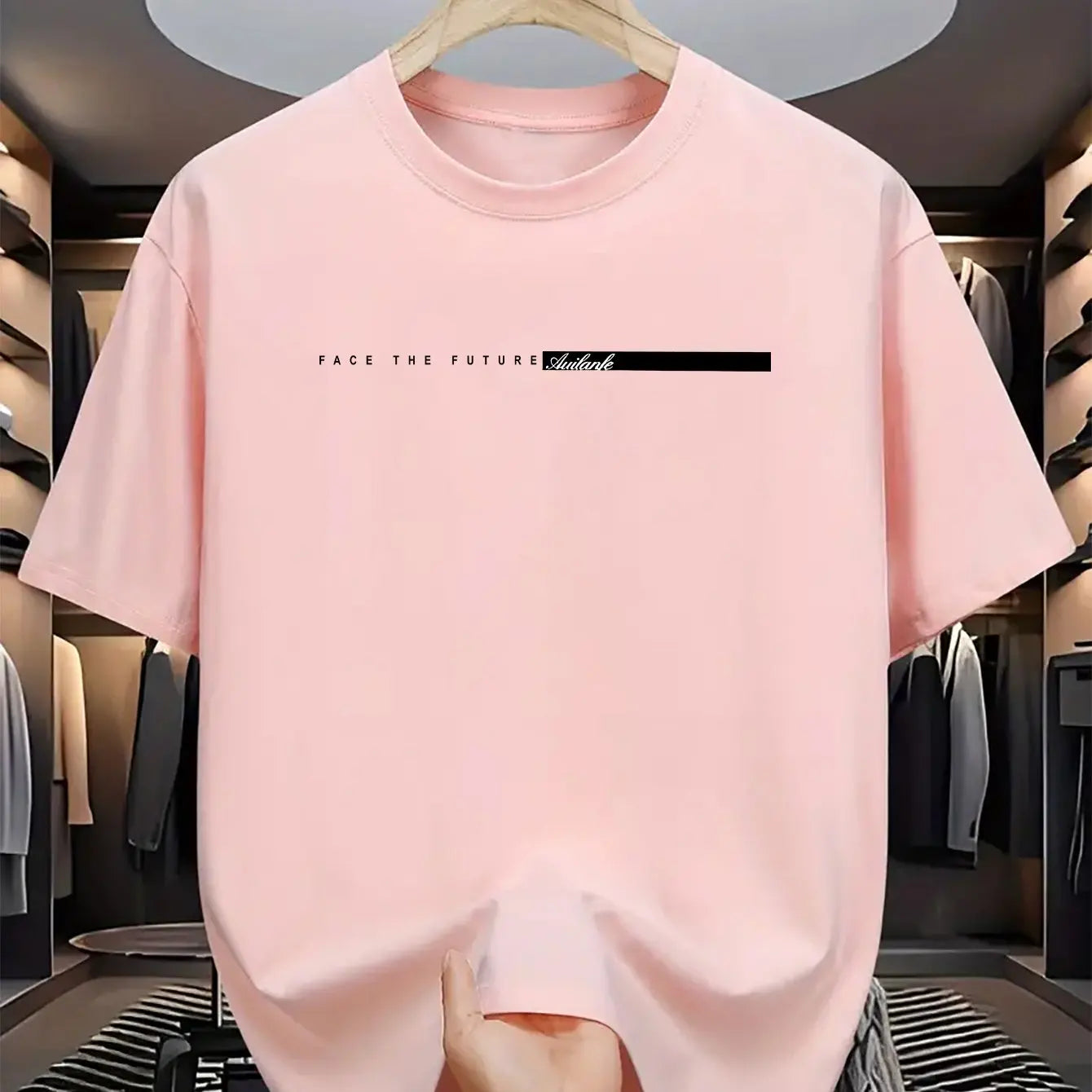 Men Short Sleeve Summer men's 100% cotton casual loose fit large letter print round neck short sleeved T-shirt top High Street Unisex style