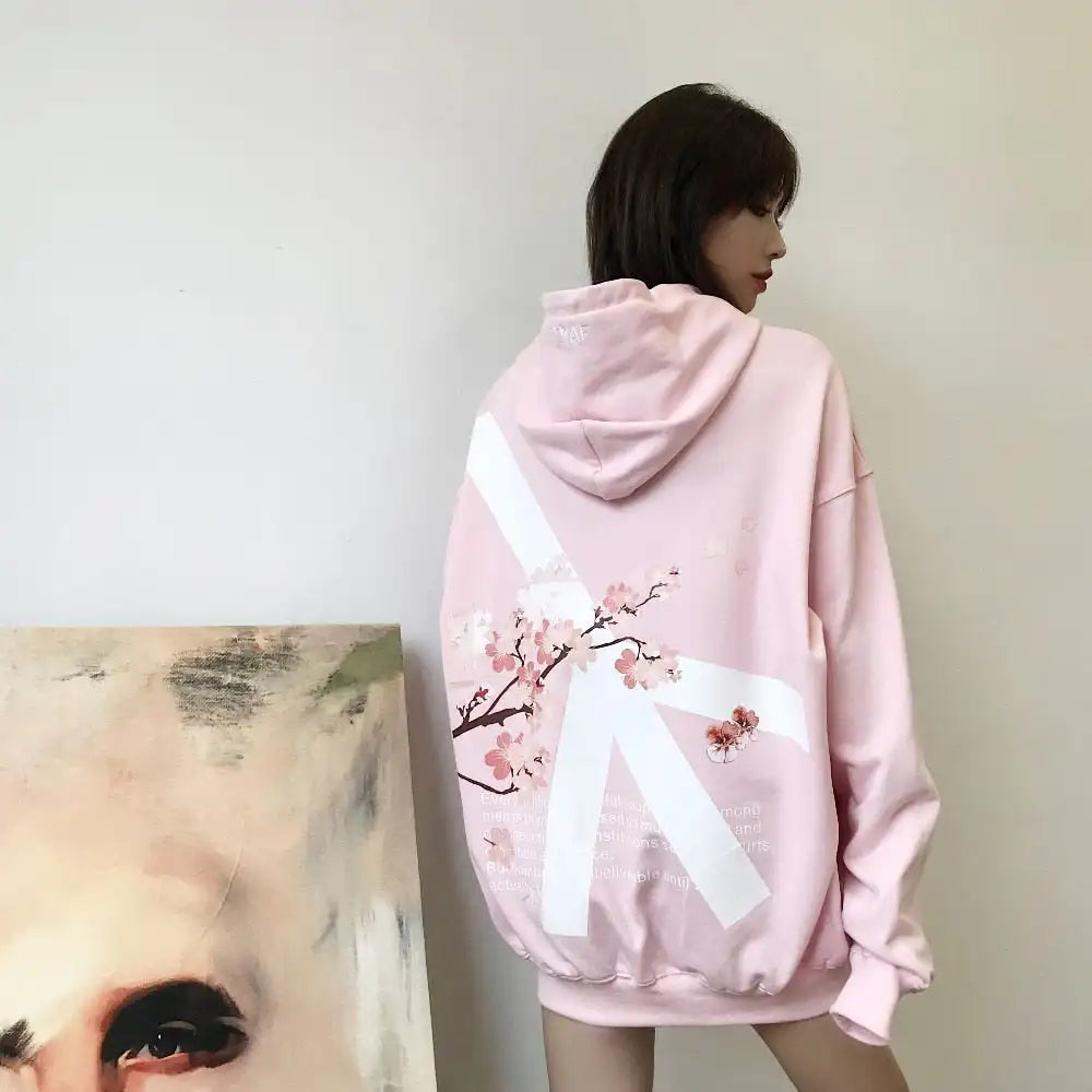 Hoodies Women Streetwear Y2K Harajuku Cute Cherry Blossom Graphic Print Oversized Hoodie Gothic Casual Pullover Sweatshirt Men Women Clothing
