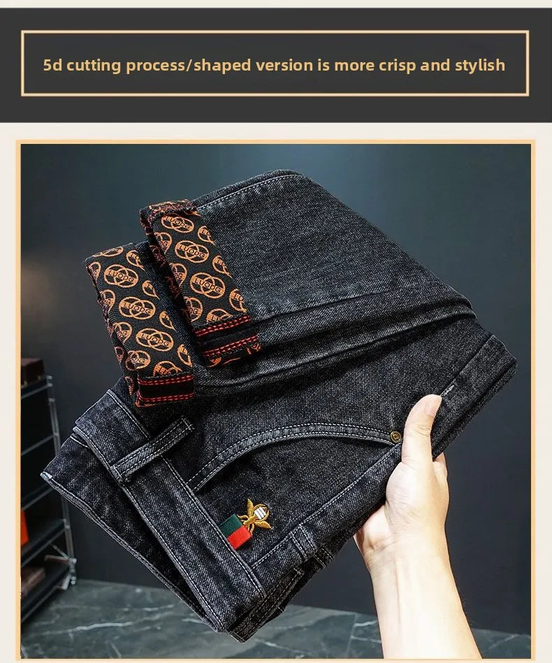 Men's Printed Design Street All-Match Casual Soft Stretch Quality Men's Clothing Skinny Trousers