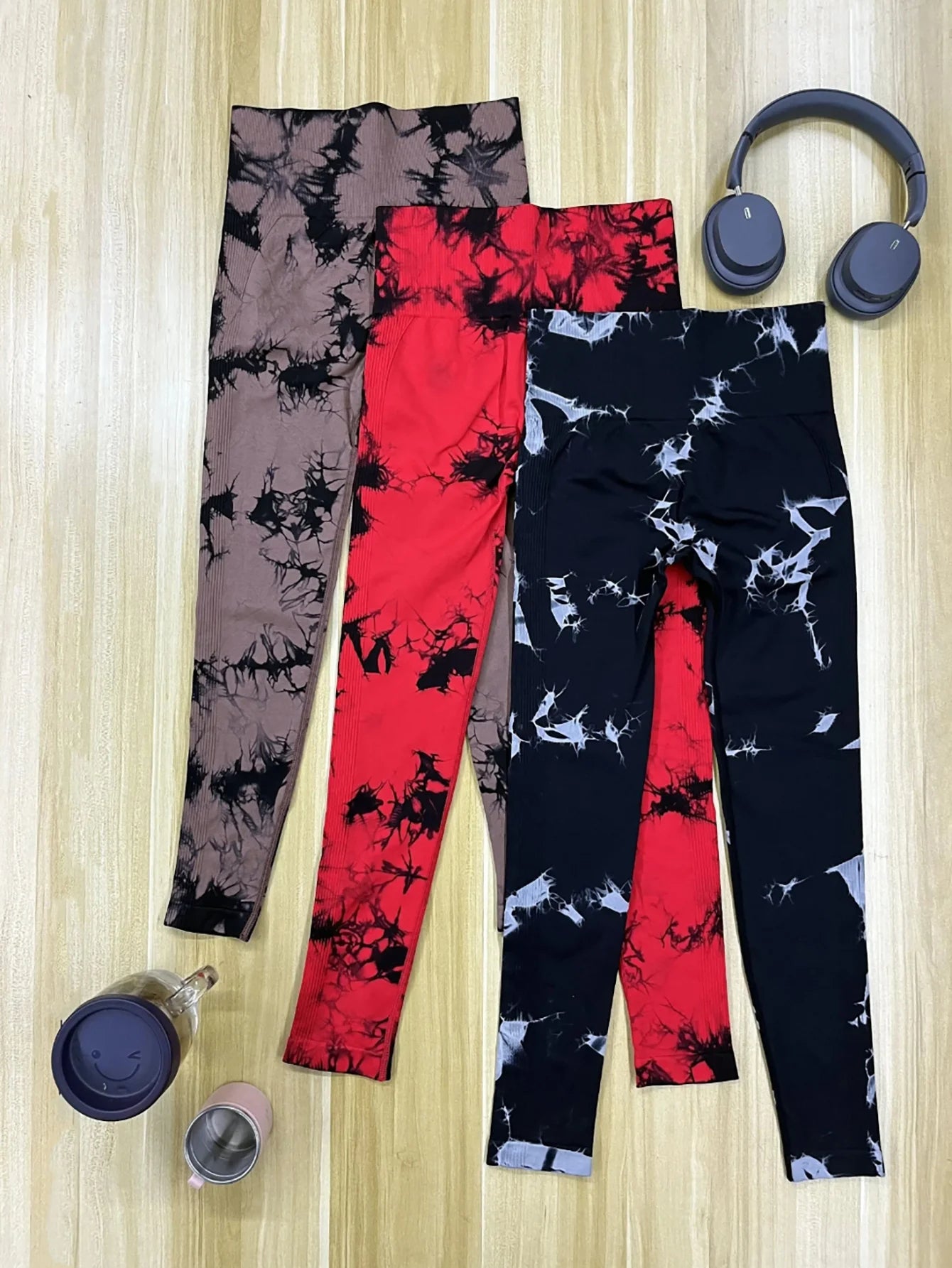 Leggings Tie Dye Seamless Leggings for Women High Waist Yoga Pants Scrunch Butt Lifting Elastic Tights Wide Waistband Sports Leggings