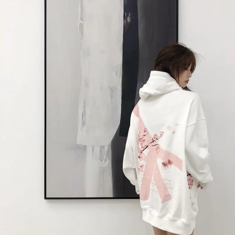 Hoodies Women Streetwear Y2K Harajuku Cute Cherry Blossom Graphic Print Oversized Hoodie Gothic Casual Pullover Sweatshirt Men Women Clothing