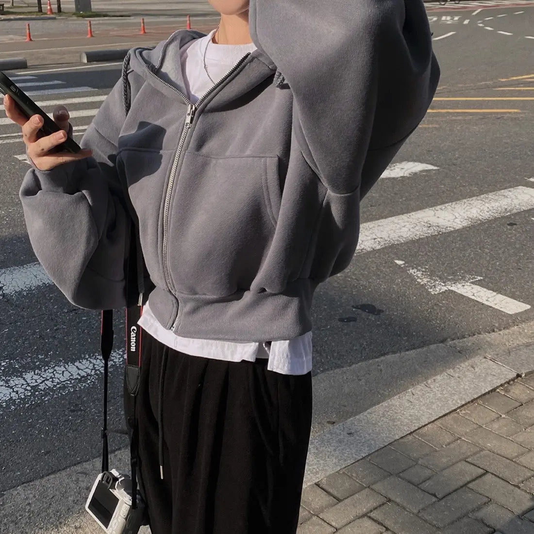 Hoodies Women ,Casual Hood Sweatshirt Women Y2K Zip Up Hoodies Solid Harajuku Long Sleeve Shirt Oversized Crop Tops Female Loose Jackets Coat