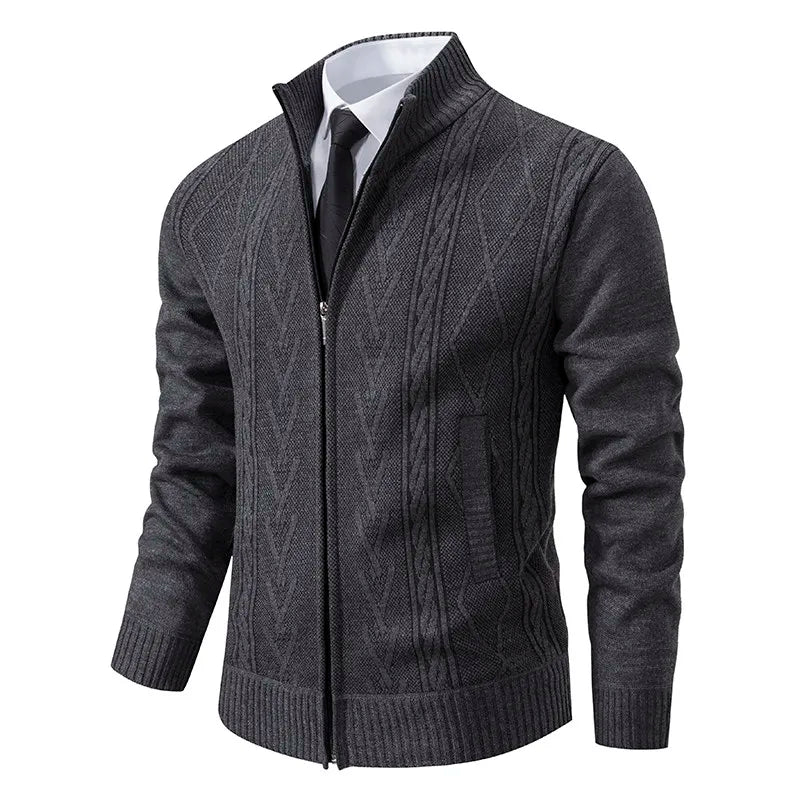 Men's Long Sleeve Knitted Tops Velvet Warmth Casual Autumn Winter Fashion High Collar Multi-Functional Jacket Winter Casual Tops