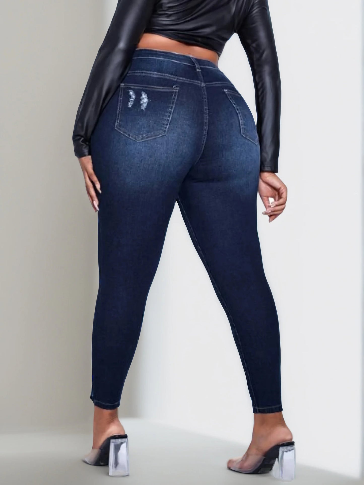 Women's plus size ripped jeans tight hip lifting