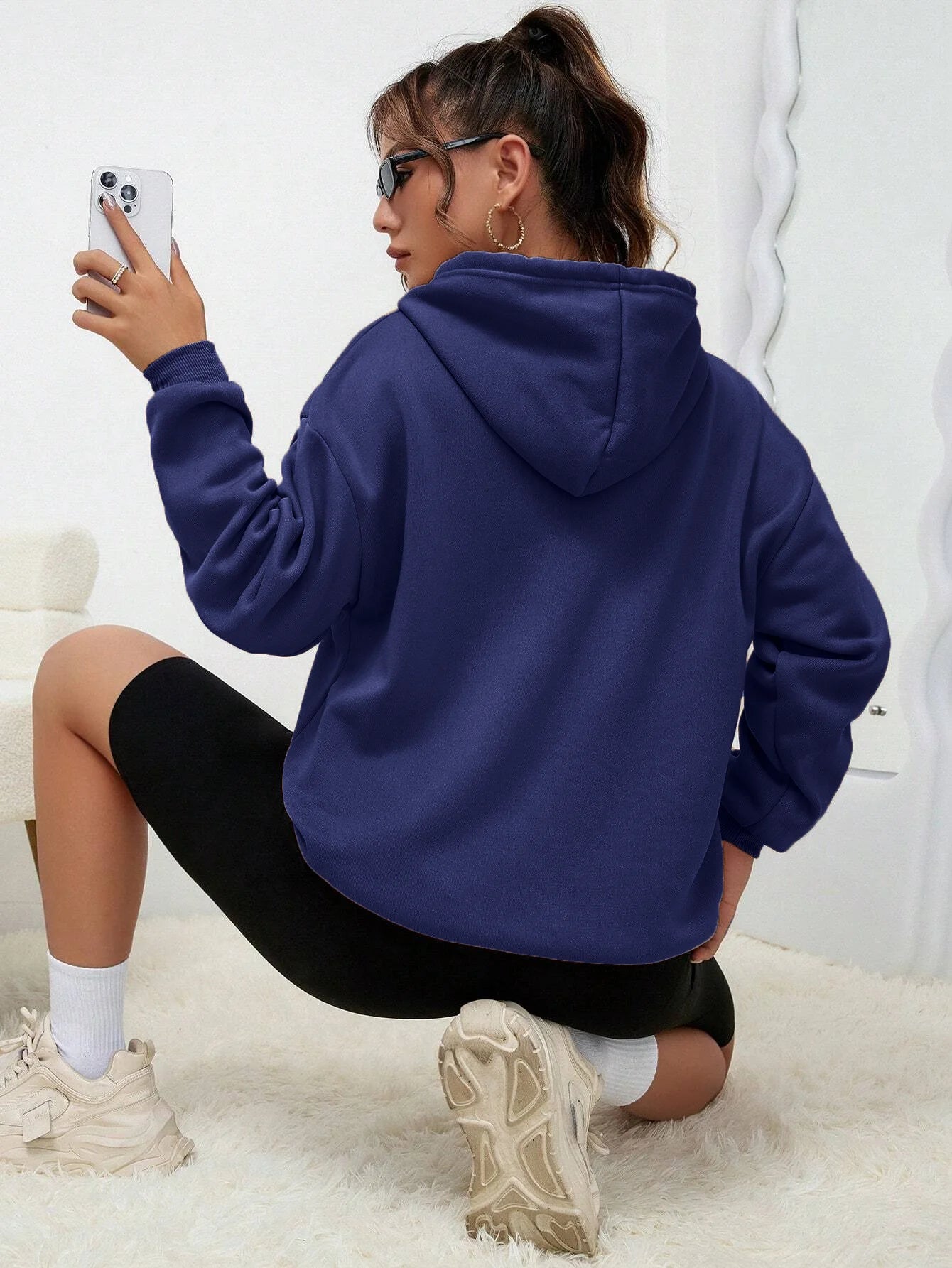 Solid Color Casual Hoodie For Female Pocket Creative Hoody All-Match Street Clothes Womens Fleece Unisex Pullovers
