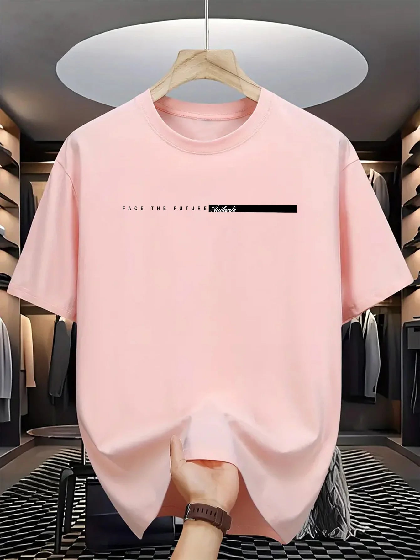 Men Short Sleeve Summer men's 100% cotton casual loose fit large letter print round neck short sleeved T-shirt top High Street Unisex style