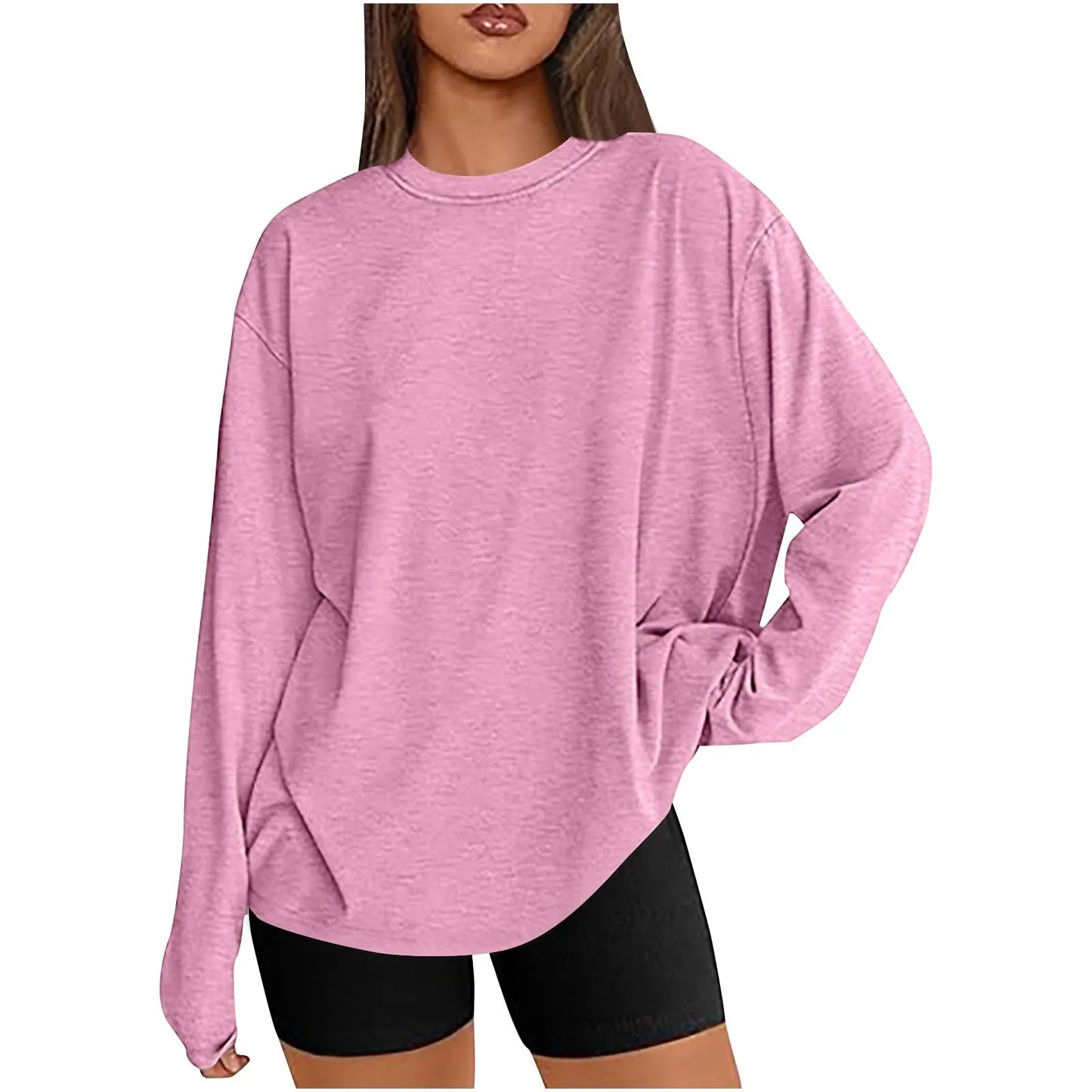 Long Sve T-irt Sle Women's Top Base irt Casual Loose Fit Polyester Long T-irt Crew Ne Polyester Fiber Summer T-S...