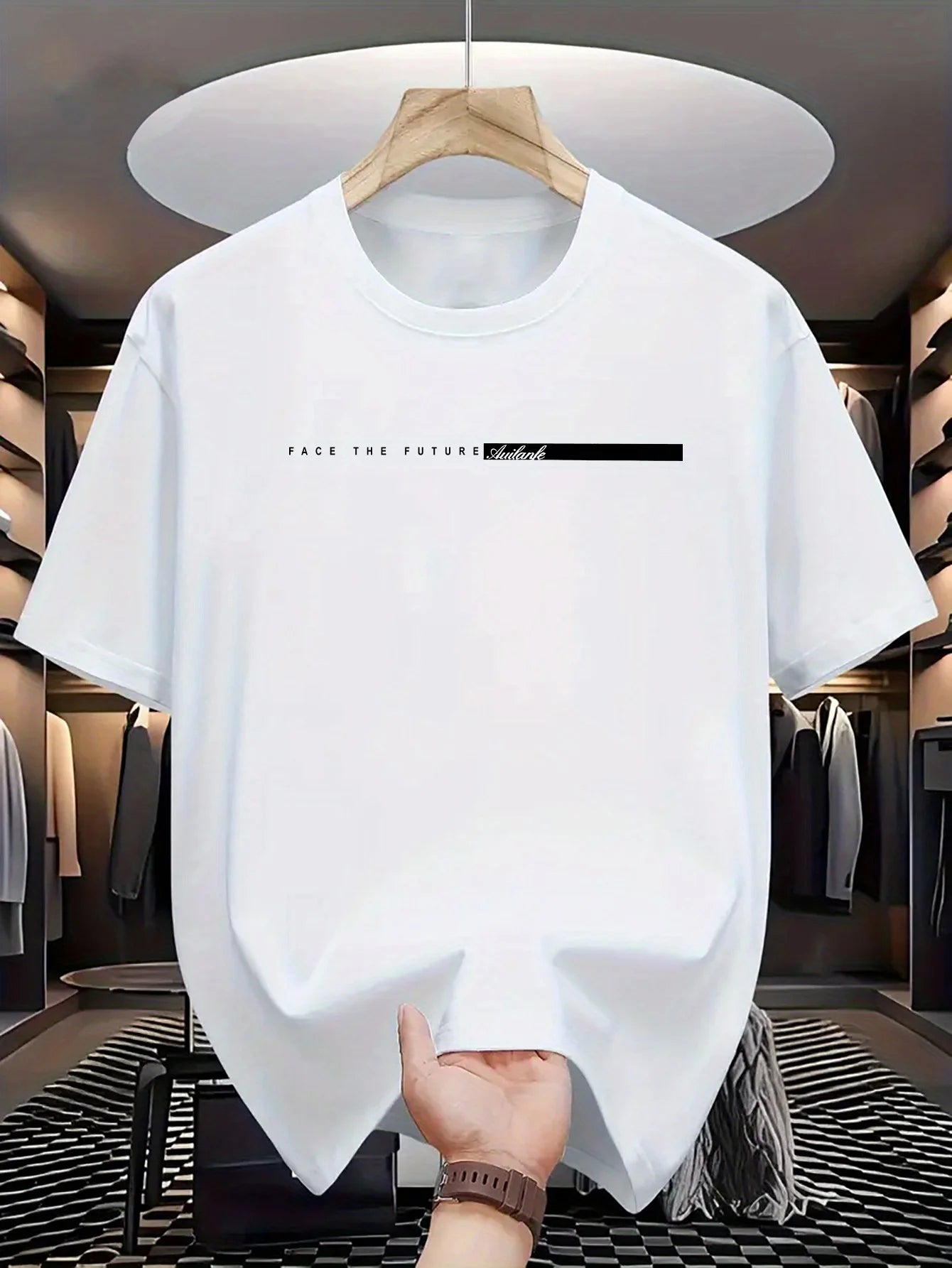 Men Short Sleeve Summer men's 100% cotton casual loose fit large letter print round neck short sleeved T-shirt top High Street Unisex style