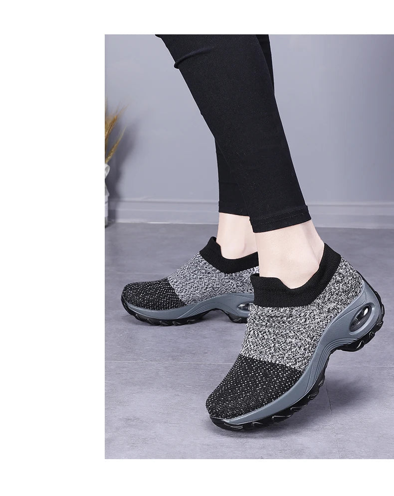 Women Sneakers Fashion Breathable Walking Mesh Platform Shoes Sneakers for Women Gym Vulcanized Shoes Black Female Footwear