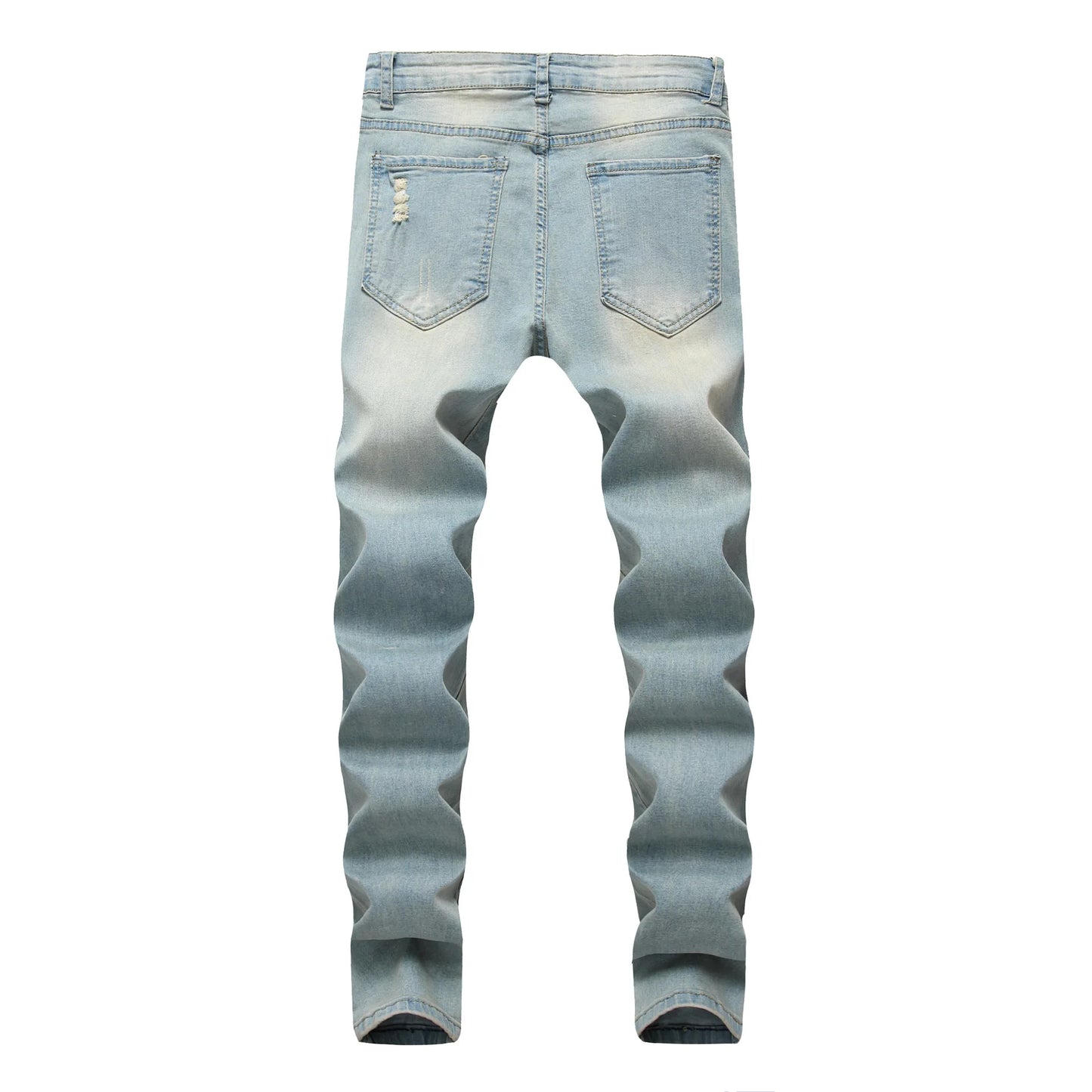 Men Vintage Wash Solid Denim Trouser Mens Casual Slim Fit Pencil Denim Holes Pants 2024