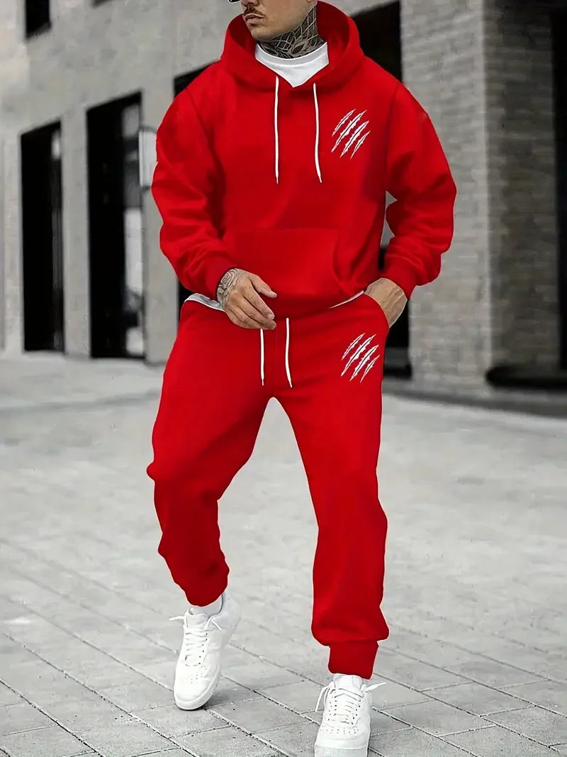 Men's Fall Printed Hoodie and Jogger Set - Perfect for School Start Season men clothes tracksuit mens clothes funny suit